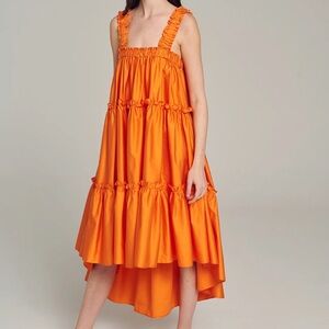 Devotion Twins TINOS Dress in Orange One Size Cotton Poplin Ruffle $263
